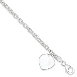 1.9mm Heart Charm Bracelet in 925 Sterling Silver
