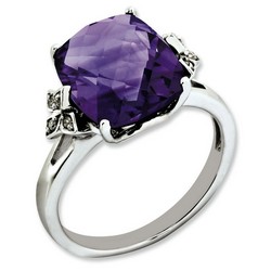 Amethyst & Diamond Engagement Ring 925 Silver 10x15mm 2.65gr 5.45ct