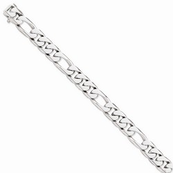 10 mm Polished Mens Large Figaro Chain in 14k White Gold - 8 Inch