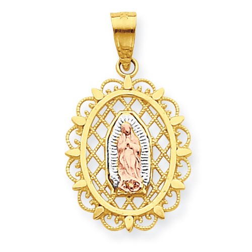 10k Tri-Tone Polished Yellow Gold Our Lady of Guadalupe Oval Pendant 22x13mm