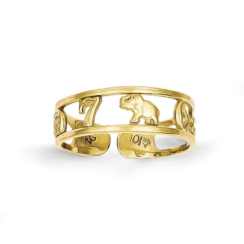 10k Yellow Gold Elephant and Good Luck Symbols Toe Ring