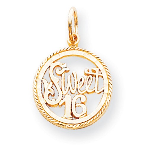 10k Yellow Gold Sweet 16 Words Inside Round Charm 20x16mm