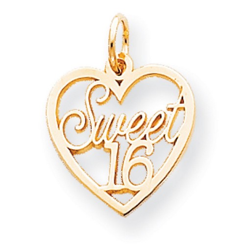 10k Yellow Gold Sweet 16 Words Inside Heart Shaped Charm 20x14mm