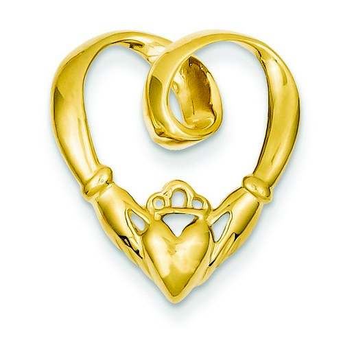 14k Yellow Gold Claddagh Chain Slide 22x19 mm 1.93 gr *** Made in USA