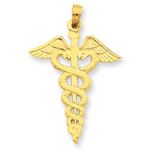 14k Yellow Gold Caduceus Pendant 27x22 mm 1.22 gr *** Made in USA