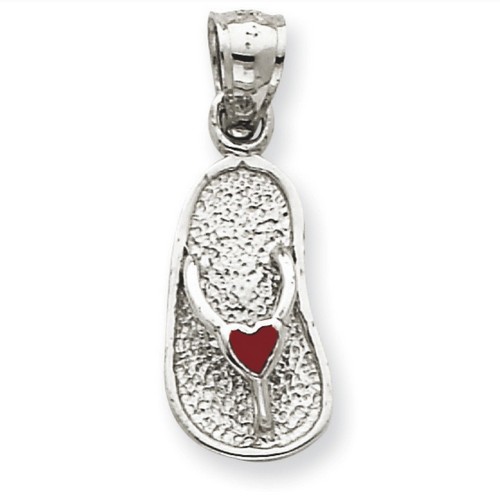 14k White Gold Solid 3-D Red Enameled Sandal Pendant 16x9 mm 1 gr ** Made in USA
