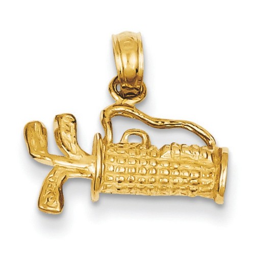 14k Yellow Gold Solid 3-D Golf Bag Clubs Charm 17x11 mm 2.08 gr *** Made in USA