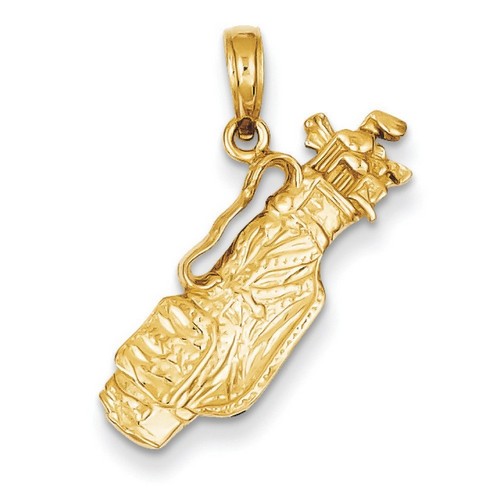 14k Yellow Gold Solid Open-Backed Golf Bag Clubs Charm 24x8 mm 1.63 gr
