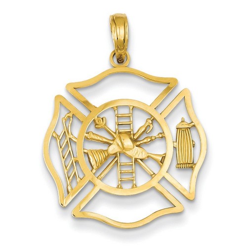 14k Yellow Gold Fireman Shield Pendant 22x22 mm 1.34 gr *** Made in USA