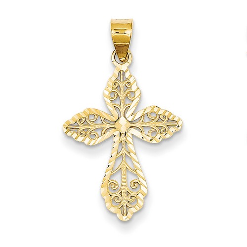 14k Yellow Gold Diamond-Cut Passion Cross Pendant 22 x 16 mm *** MADE IN USA