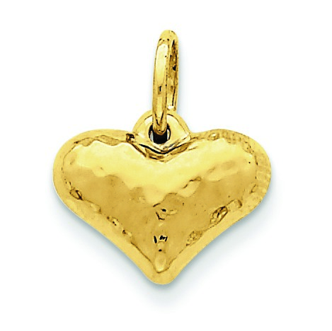 14k Yellow Gold Polished Hammered Small Puffed Heart Charm 10x15 mm 0.89 gr
