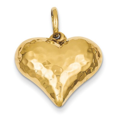 14k Yellow Gold Polished Hammered Medium Puffed Heart Charm 19x22 mm 1.87 gr