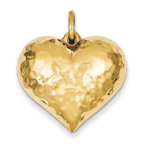 14k Yellow Gold Polished Hammered Medium Puffed Heart Charm 22x25 mm 2.78 gr