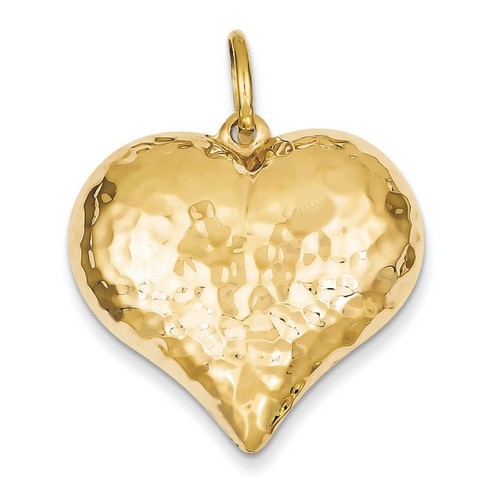14k Yellow Gold Polished Hammered Large Puffed Heart Charm 27x30 mm 3.71 gr