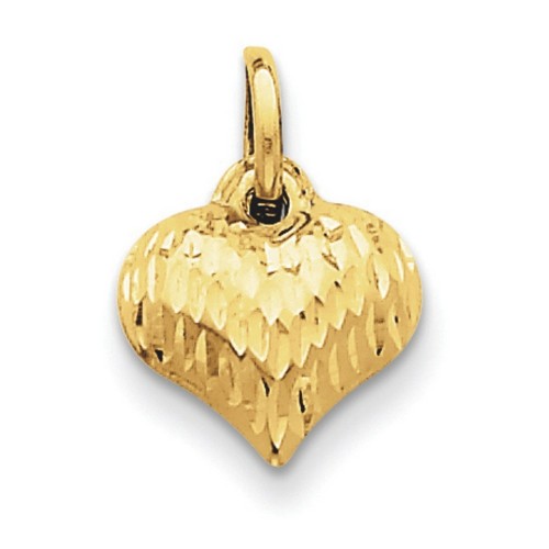 14k Yellow Gold Diamond-cut Puffed Heart Charm 10x12 mm 0.34 gr