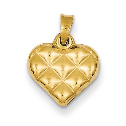 14k Yellow Gold Quilted Puffed Heart Charm 10x12 mm 0.42 gr