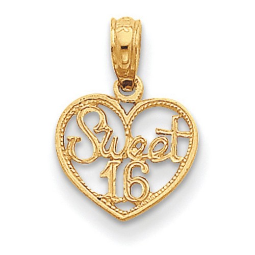 14k Yellow Gold Sweet 16 in Heart Pendant 11x12 mm 0.45 gr *** Made in USA