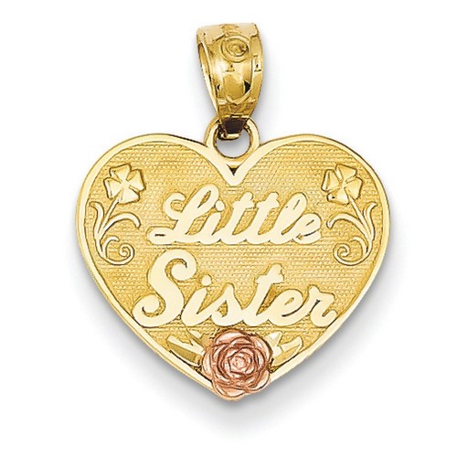 14k Two-tone Gold Little Sister Heart Pendant 14x16 mm 0.92 gr *** Made in USA