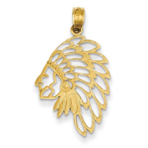 14k Yellow Gold Cut-out Indian Head Pendant 22x17 mm 0.9 gr *** Made in USA