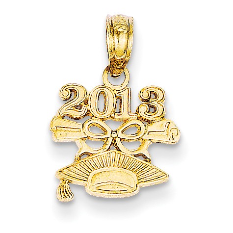 14k Yellow Gold Graduation Cap on Bottom/Top 2013 Pendant 12x12 mm 0.65 gr