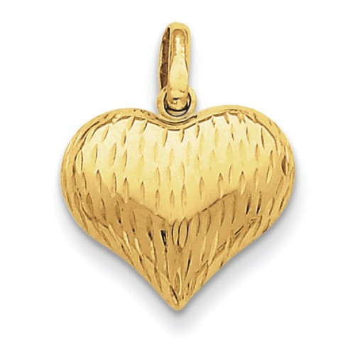 14k Yellow Gold Puffed Heart Charm 14x16 mm 0.9 gr