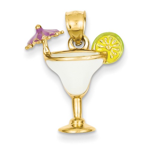 14k Yellow Gold Ice Blue Margarita Drink Pendant 22x19 mm 2.64 gr ** Made in USA