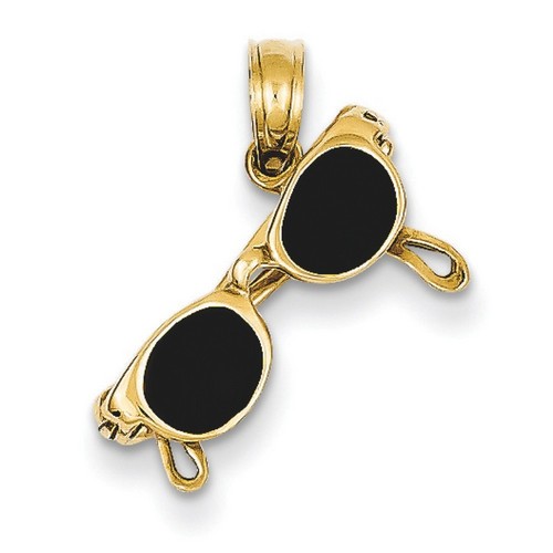 14k Yellow Gold 3-D Black Moveable Sunglasses Pendant 7x18 mm 1.24 gr