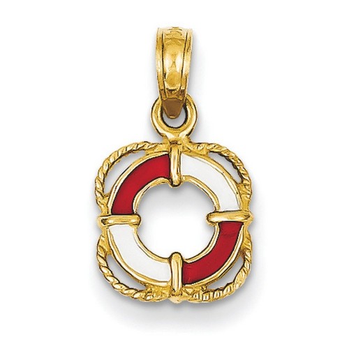 14k Yellow Gold Enameled Lifesaver Ring Pendant 11x10 mm 0.85 gr *** Made in USA