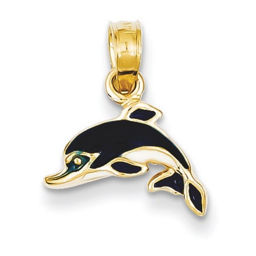 14k Yellow Gold Enameled Blue Dolphin Pendant 10x13 mm 0.67 gr *** Made in USA