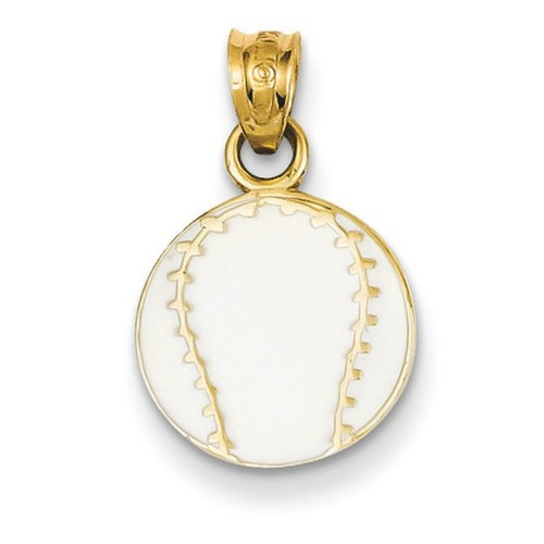 14k Yellow Gold Enameled Baseball Pendant 13x12 mm 0.87 gr *** Made in USA
