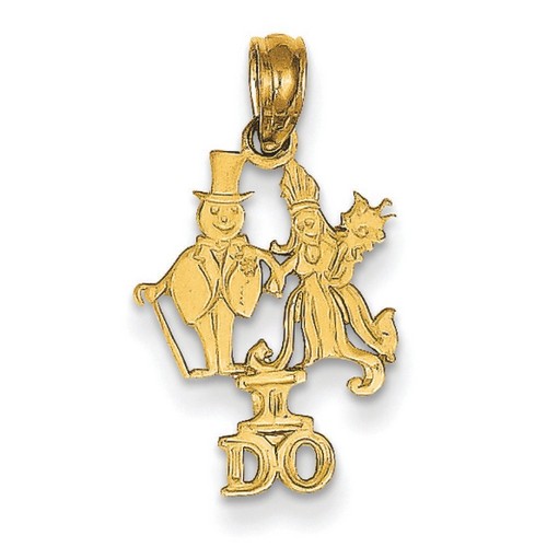 14k Yellow Gold I Do Bride and Groom Pendant 18x13 mm 0.65 gr *** Made in USA