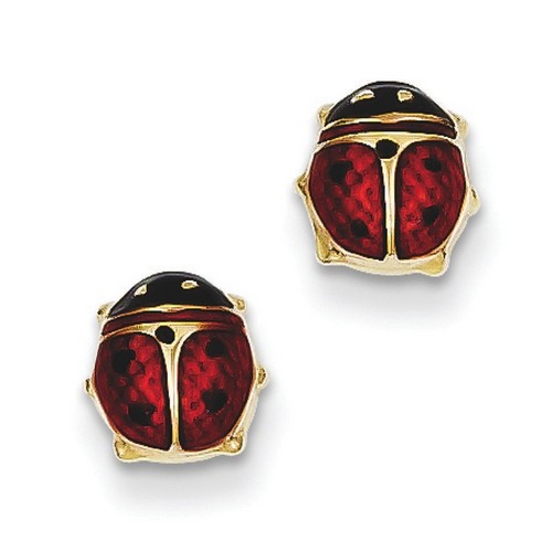 14k Yellow Gold Enameled Ladybug Earrings 8x6 mm 0.9 gr