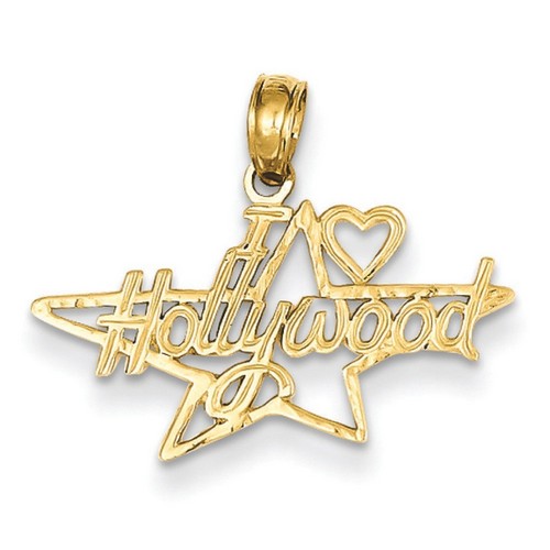 14k Yellow Gold I Heart Hollywood Star Pendant 13x22 mm 0.6 gr *** Made in USA