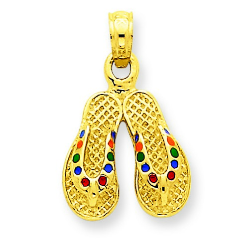 14k Yellow Gold Rainbow Enameled Flip Flops Pendant 13x13 mm 1.58 gr Made in USA