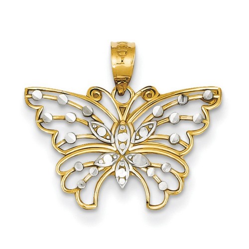 14k Yellow Gold Diamond-cut Butterfly Pendant 14x22 mm 1.18 gr *** Made in USA