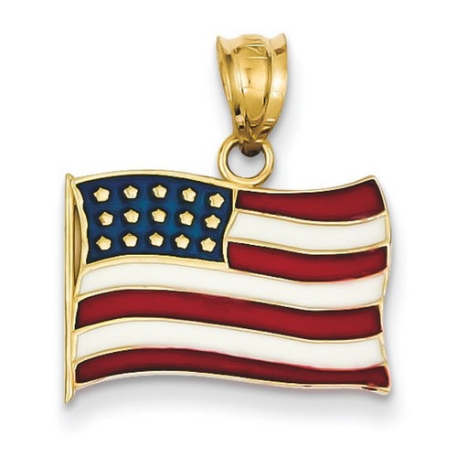14k Yellow Gold Enameled American Flag Pendant 13x18 mm 1.81 gr *** Made in USA