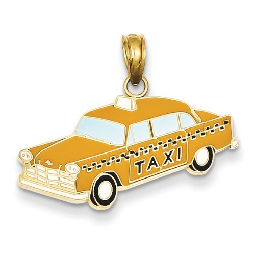 14k Yellow Gold Yellow Enameled Taxi Pendant 13x26 mm 1.67 gr *** Made in USA