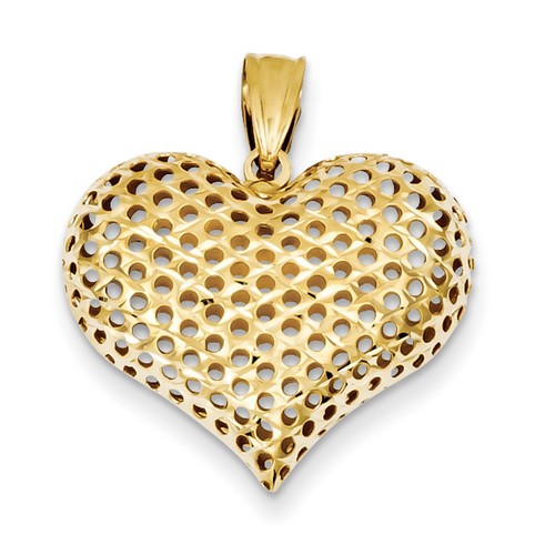 14k Yellow Gold Diamond Cut Heart Pendant 20x24 mm 1.68 gr
