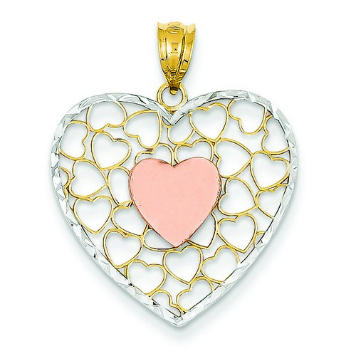 14k Two-tone Gold Diamond-cut Heart Pendant 22x24 mm 1.73 gr *** Made in USA