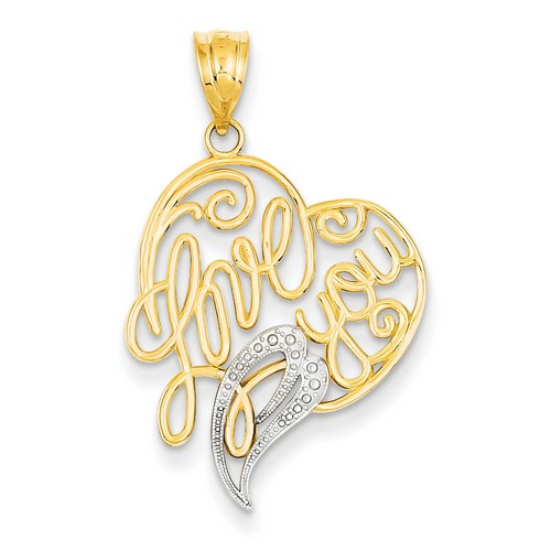 14k Yellow Gold Love You Hearts Pendant 22x20 mm 1.49 gr *** Made in USA