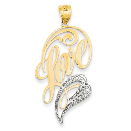 14k Two-tone Gold Yellow White Gold Love Heart Pendant 37x23 mm 2.93 gr