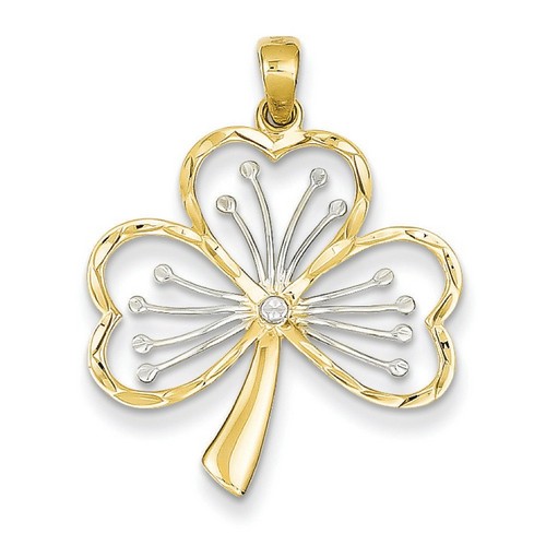14k Yellow Gold Diamond Cut Clover Pendant 22x22 mm 1.12 gr
