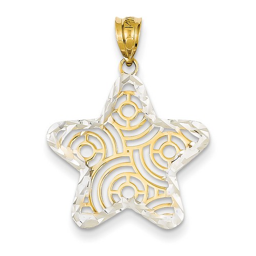 14k Yellow Gold Diamond-cut Maze Star Pendant 22x22 mm 1.18 gr *** Made in USA