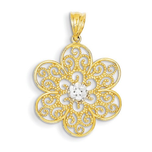 14k Yellow Gold Concave Filigree Flower Pendant 22x22 mm 1.6 gr *** Made in USA