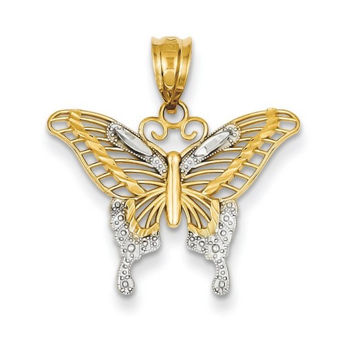 14k Yellow Gold Diamond-cut Butterfly Pendant 17x22 mm 1.18 gr *** Made in USA