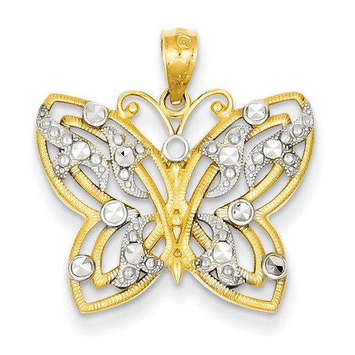 14k Yellow Gold Diamond Cut Butterfly Pendant 18x22 mm 1.5 gr
