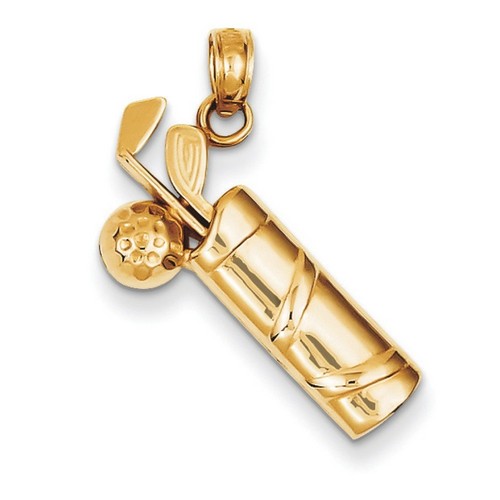 14k Yellow Gold Diamond-cut Golf Bag Charm 22x6 mm 1.02 gr *** Made in USA