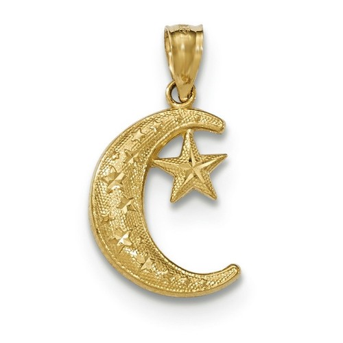 14k Yellow Gold Polished And Textured Moon And Star Pendant 23x12mm 0.71gr