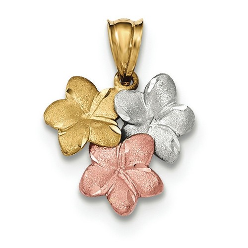 14k Tri-Color Yellow Rose And White Gold Flower Charm Pendant
