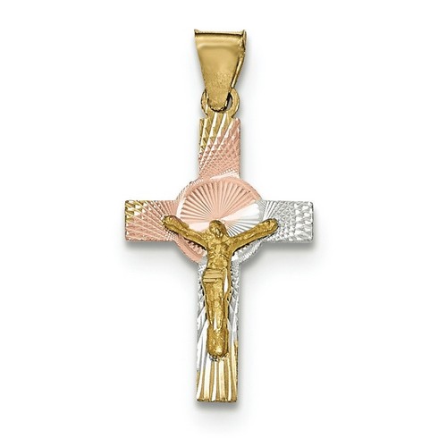 14k Yellow And Rose Gold With Rhodium Latin Crucifix Charm Pendant 28 mm x 14 mm